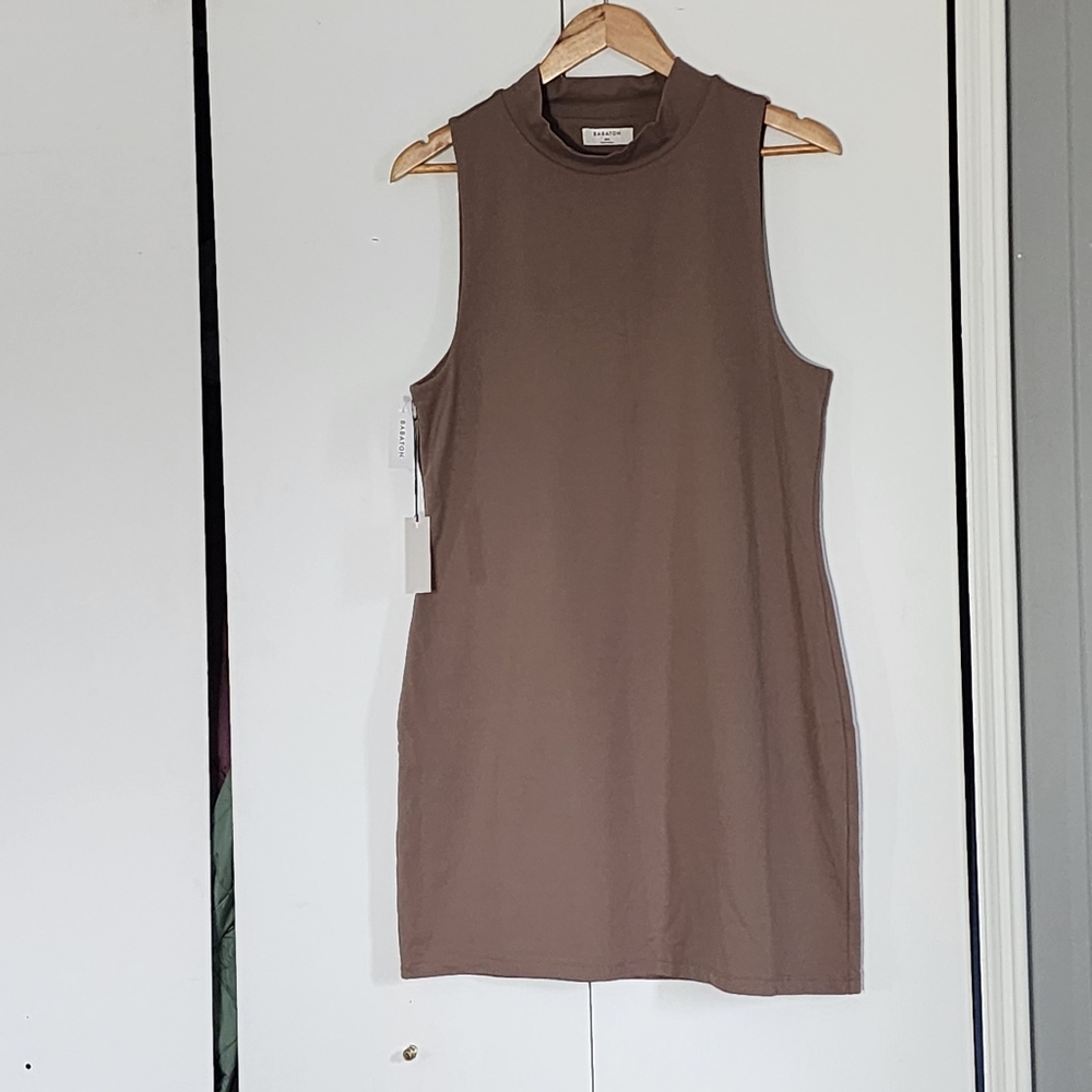Babaton Sleeveless Mock Neck Shift Dress - Brown